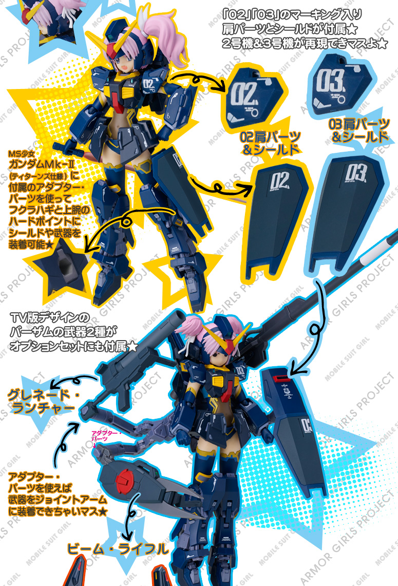 "02", "03" marking containing shoulder part and the shield comes ★ 2 Units and Unit 3 is by trout can reproduce ★ TV version Bazamu of weapons two design of also included in the option set ★